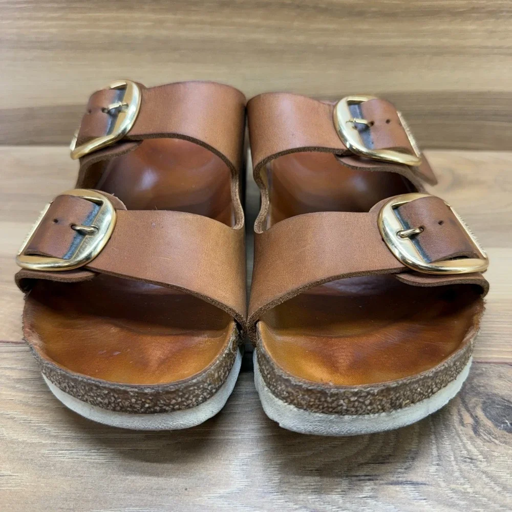 Birkenstock Arizona Big Buckle Sandals 8 N EU 39 Cognac Leather Travel Vacation